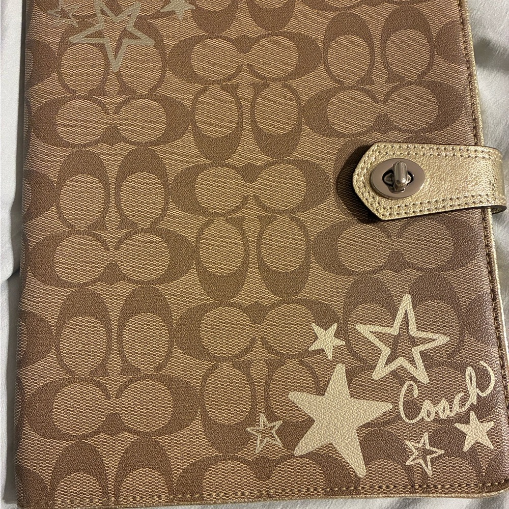 Coach brown canvas signature tablet or notebook cover